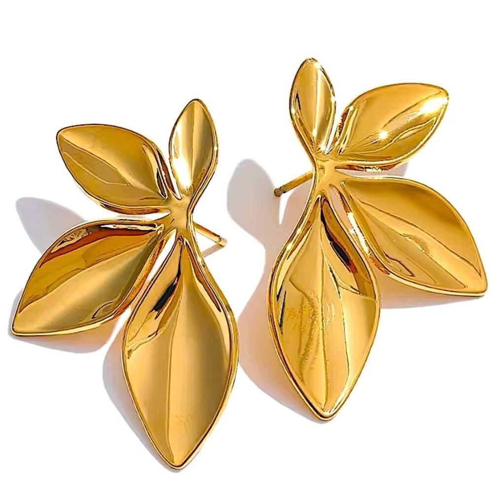 Gold Leaf Statement Earrings Party Wedding Anniversary Night Out